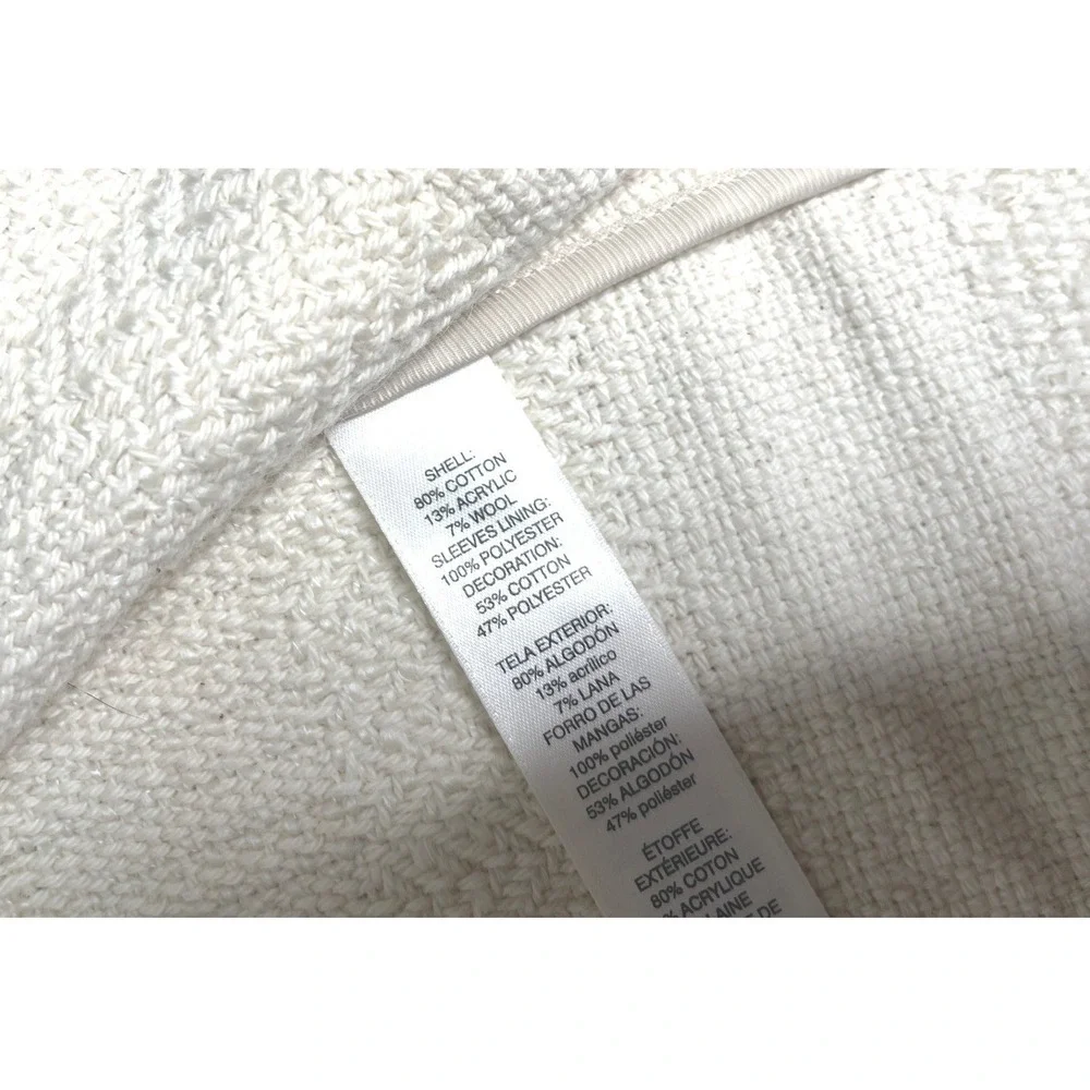 Chicos Fringe Tweed Cardigan Cream Open‎ Front Longline Sweater Size 1